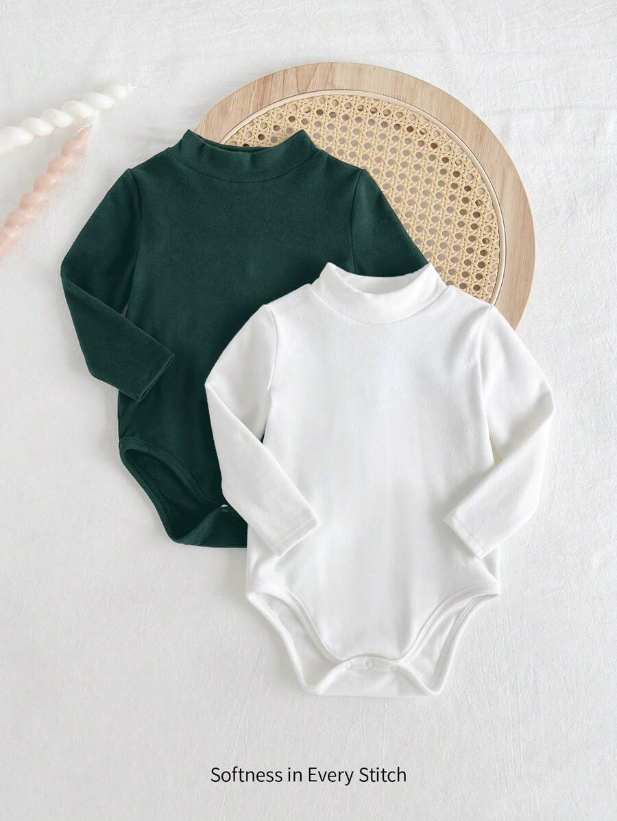 Cozy Pixies 2 Stück/Set Baby Jungen einfarbiger weicher gestrickter Stehkragen Langarm Bodysuit - Verschiedenfarbig - Übersicht 1