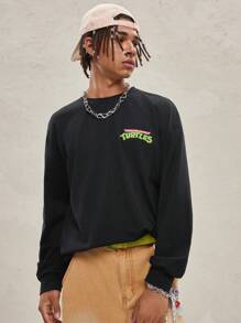 TEENAGE MUTANT NINJA TURTLES | SHEIN Áo thun nam in hình chú rùa hoạt hình và khẩu hiệu, dáng rộng, mùa xuân và thu - màu đen - Xem 7