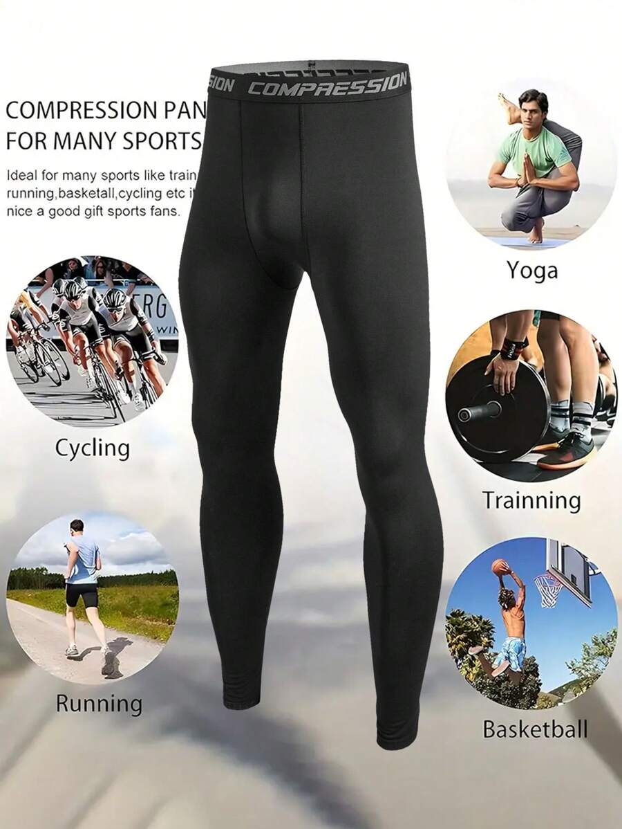 Manfinity Sport PWRUP 男友风格男士字母印花弹力腰部压缩紧身裤，瑜伽