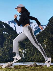 In My Nature Pantalones rectos para senderismo con botones delanteros y lados de contraste para mujer - Gris - Ver 2