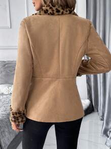 SHEIN Clasi Women's Leopard Print Thermal Lined Zip Front Warm Winter Jacket Winter Women Jacket - Khaki - View 2