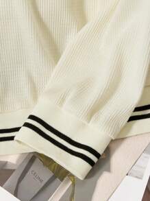Áo nỉ in chữ sọc cổ tròn dài tay cho bé trai tuổi teen thời trang - Màu be - Xem 6