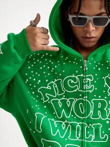 Manfinity VCAY Men's Loose Fit Round Neck Long Sleeve English Letter Printed Pullover Sweatshirt, For Fall Winter - Green - View 1