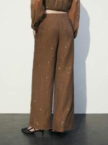 Maija Women Brown Solid Color Pocket Simple Casual Long Pants - Brown - View 6