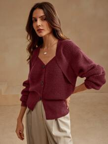 Anewsta Women's Modern Unique Shoulder Designed Cardigan Sweater, Autumn Winter,Long Sleeve Tops