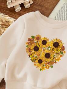 SHEIN 花卉雏菊图案女婴针织休闲宽松圆领长袖套装，适合秋冬季 - 彩色 - 查看 3