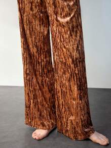 Maija Pantalones de pierna recta de terciopelo para mujer con cintura con cordón, diseño de pierna ancha suelta, otoño e invierno - Café integral - Ver 3