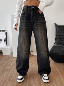RueChic Vintage Y2K Jeans mit hoher Taille und ballonförmigem Schnitt - 654