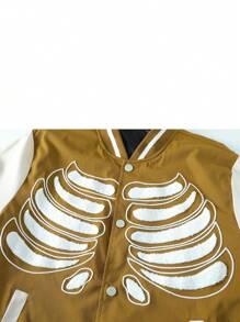 Manfinity LEGND Jaqueta Casual Simples com Estampa de Bolso, Manga Longa e Recortes Coloridos para Homens - Caqui - Visão 8