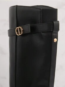 SHUZIA Black, Ridding Boot, Buckle, Inner Zipper, Comfortable Fit Holiday Vacay Vibe For Summer Shoes Spring Shoes Spring Break Easter For Christmas Valentine's Day - Black - View 6