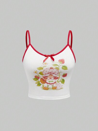 Women Cartoon Girl Print Cute Ringer Cami Top