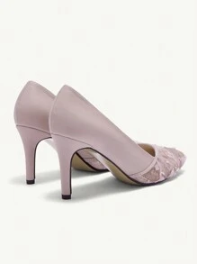 CUCCOO CHICEST 法式蕾丝细高跟尖头女式性感高跟鞋 - 粉色 - 查看 5