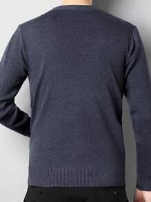 Middle Aged Casual Round Neck Sweater With Men's Nine Quarter Sleeves For Warmth - Dark Grey - View 2