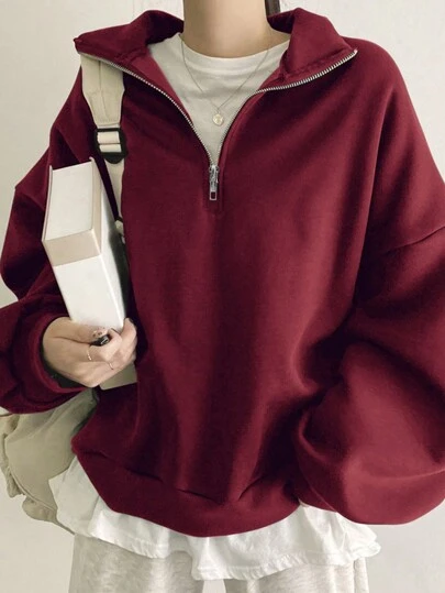 DAZY 女式半拉链宽松简约连帽衫、长袖上衣、秋季女装运动衫
