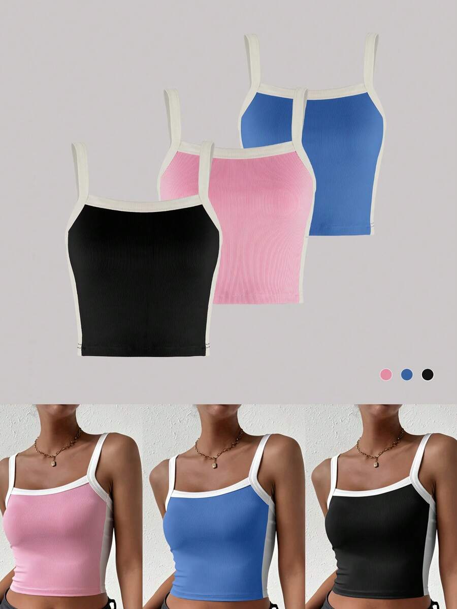 Chiquease Camiseta Sin Mangas De Bloque De Color Para Mujer (paquete De 3) - Multicolor - View 1