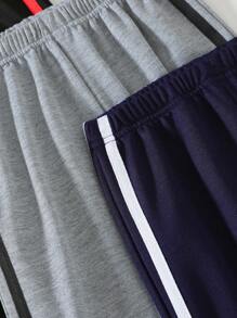 SHEIN 3 件套年轻男孩休闲复古简约双条纹织带拼布口袋运动裤街头潮流裤子 - 彩色 - 查看 5