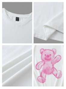 Tseoso 夏季女士休闲超大圆领短袖 T 恤，卡通印花，超大码，男女通用 - 白色 - 查看 6