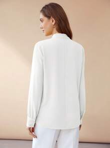 MOTF PREMIUM SOLID MOCK NECK LANTERN SLEEVE BLOUSE - White - View 2