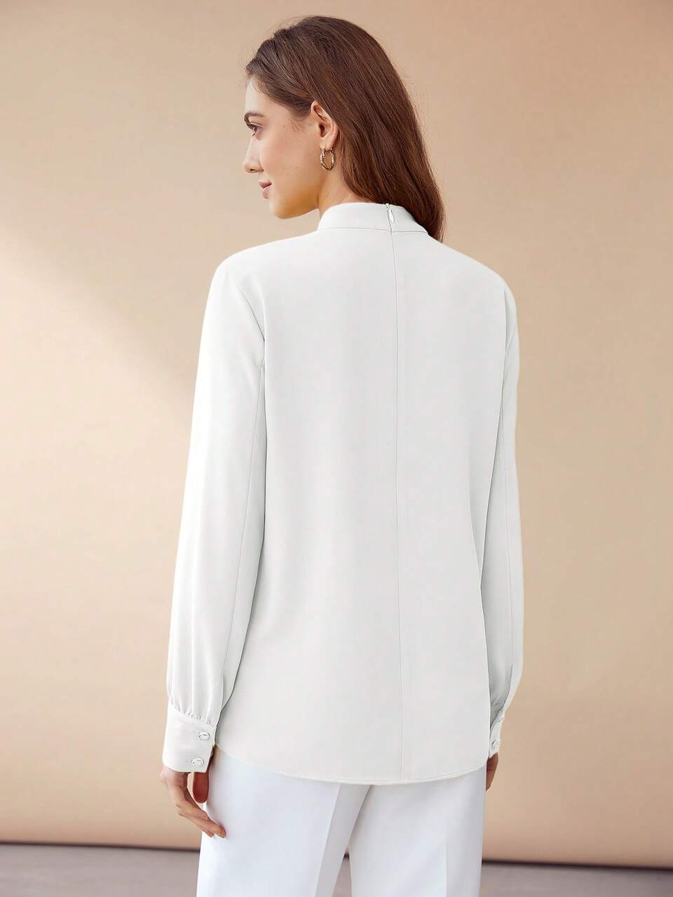 SOLID MOCK NECK LANTERN SLEEVE BLOUSE