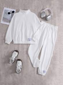 SHEIN 2pcs/Set Tween Girls Loose Casual Letter Printed Hoodie And Sweatpants Set - White - View 3