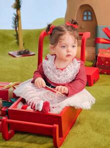 SHEIN Conjunto de pantalones a rayas de Navidad informales para niñas bebé - Rojo y blanco - Ver 8