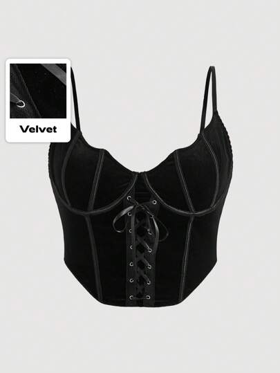 Goth Plus Lace Up Front Cami Top Graphic Tees Women Tops