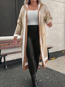 SHEIN LUNE Áo khoác thường ngày màu trơn dài tay hở trước cỡ lớn có túi vá - Nhiều màu - Xem 1