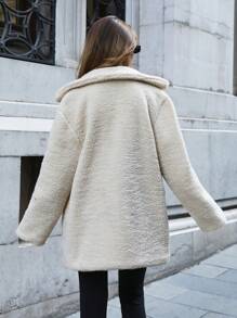 RueChic Casual Style, Faux Fur, Double Button Detailed Overcoat - Beige - View 2