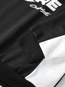 Manfinity LEGND 2 piezas Chándal casual de talla grande para hombres con sudadera de cuello redondo con estampado de letras en contraste y pantalón de chándal con bolsillo con cordón