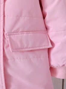 Tween 女童休闲防风中长款夹棉外套，带毛领，粉色 - 粉色 - 查看 6