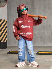 SHEIN Explorewe Young Boy Simple Distressed Washed Straight Leg Jeans - Medium Wash - View 7