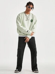 Manfinity VCAY Pantalones rectos holgados de carga de color negro para hombres - Negro - Ver 3