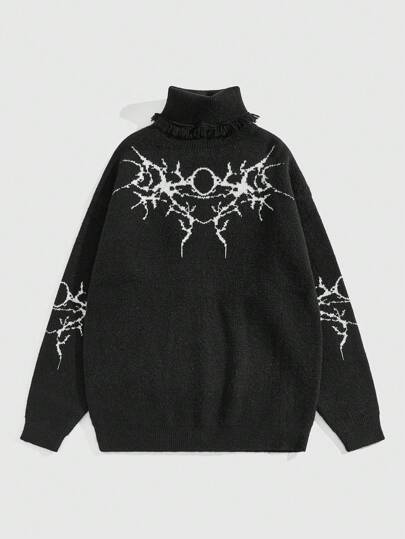 Goth بلوزة رجالية كاجوال بياقة عالية, بأكمام طويلة وطباعة جرافيكية