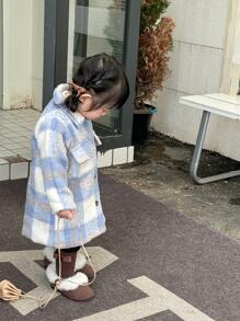 Palton din lână în carouri pentru fete, toamnă/iarnă