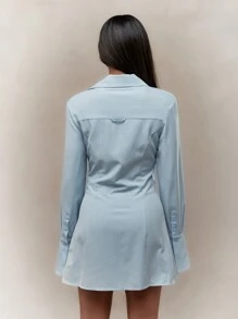 MISSGUIDED Áo sơ mi sọc dài tay váy trượt patin - Xanh và trắng - Xem 2