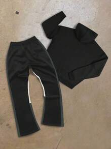 Manfinity EMRG Men's Casual Spiderweb & Letter Print Hoodie Sweatshirt And Drawstring Sweatpants Set