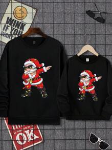 Manfinity Men's Santa Claus Print Fleece Sweatshirt, Christmas - Black - View 3