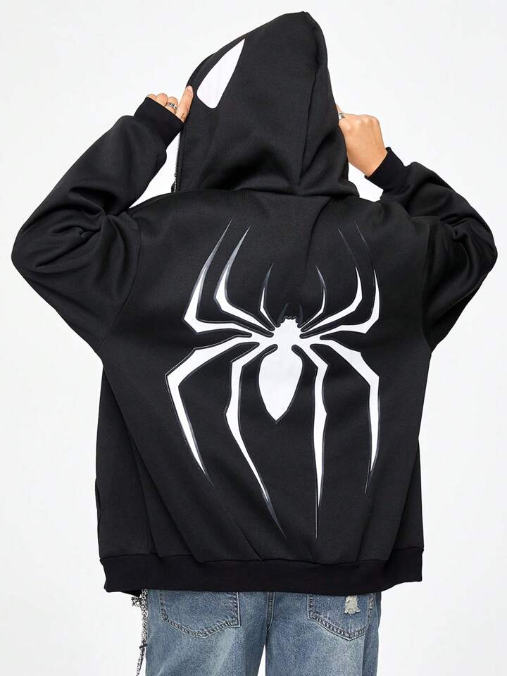 【最終価格】GROTESQUE PUNKISH HIGH NECK フード付き Our Grunge Punk Gothic Style Spider Print Oversized Zip-Up Hoodie