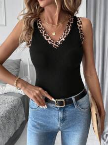 SHEIN Clasi 女士豹纹 V 领紧身时尚背心