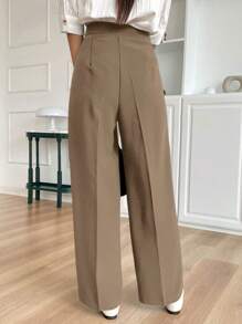 DAZY Women Straight Leg Asymmetrical Waist Long Pants,Women Dress Pants - Brown - View 2