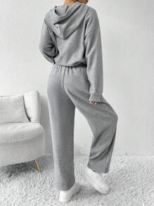 Muchica 2 piezas Conjunto de chándal holgado y casual de felpa para mujer, gris - Gris - Ver 3