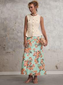 SHEIN Unity Women's Floral All-Over Print A-Line Skirt, Casual And Vacation - Multicolor - View 7