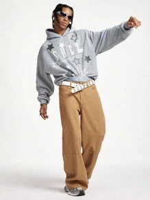 Manfinity VCAY Áo hoodie dệt kim tay dài họa tiết ngôi sao ngũ giác cho nam, dành cho mùa thu đông - Xám - Xem 2