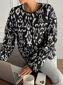 Siren Gaze Women's Button-Front Allover Print Long Sleeve Jacket, Winter Casual - Black and White - View 5