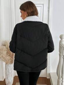 SHEIN LUNE 1pc Women's Black Casual Lune Down& Feathers Coat, Winter,Basic Top,Travel Outfit Airport