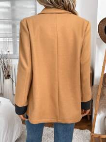 SHEIN LUNE 女式休闲拼色拼接基本款秋冬西装外套 - 棕色 - 查看 2