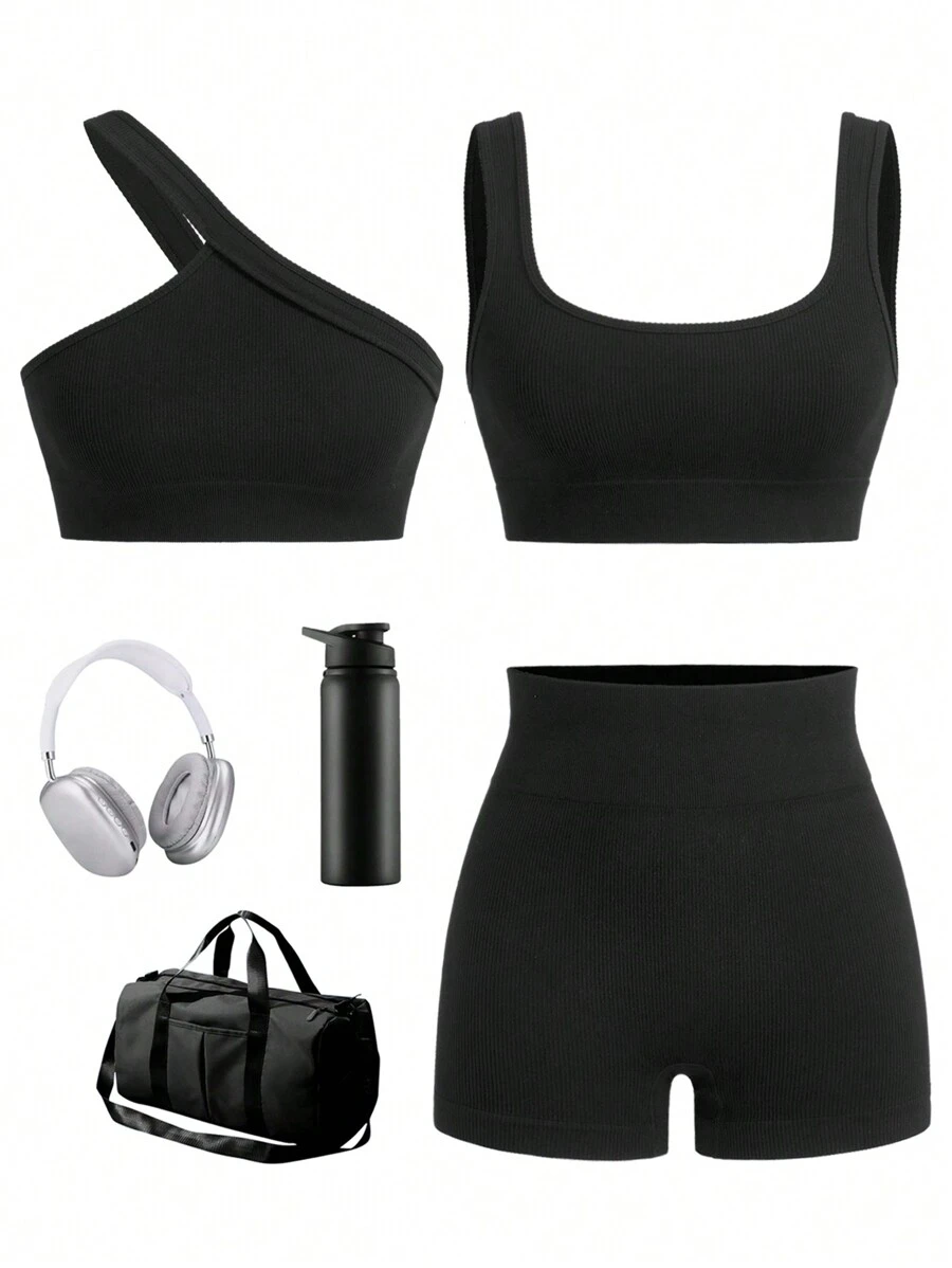 SHEIN Sports Seamless High Elasticity Women Sports Set - Black - View 1