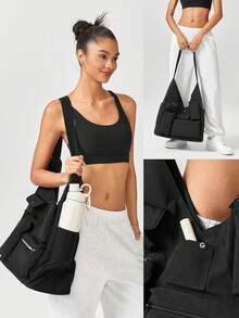 GLOWMODE 35L Carry It All External Multi Pockets Elastic Shoulder Strap Tote Bag - Black - View 8