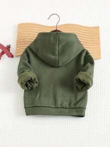 Cozy Pixies 婴儿男女童秋冬休闲装饰logo前袋卫衣保暖抓绒卫衣 - 軍綠色 - 查看 3