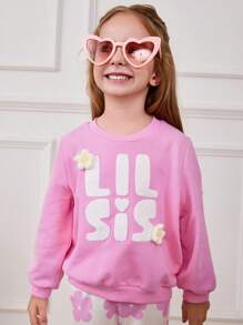 Cozy Pixies 2pcs/Set Colorful Floral Print Crew Neck Sweatshirt And Casual Pants For Young Girls - Pink - View 6